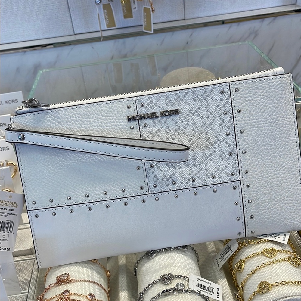 Michael Kors Jet Set Travel Large Studded Patchwork and Signature Logo Wristlet